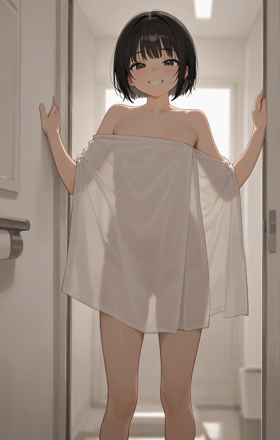 Naked girl getting dressed