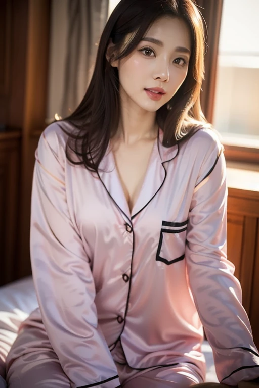 ((Perfect Anatomy, Anatomically correct, Very detailed肌)), 1 Girl, Japanese, 16 years old, (Ultra-oily, lustrous skin with attention to detail:1.1), Take in the view, Adorable smile,
Beautiful Hair, Beautiful Face, Beautiful attention to detail, (Mid-length hair:1.7, Side Ponytail:1.5), Parted bangs, Baby Face,
Beautiful clavicle, Beautiful body, Beautiful breasts, (Large Breasts:0.8), Beautiful thighs, Beautiful feet,
((pajamas)),
(Beautiful views), living room, table, Japanese cushion,
(8K, Highest quality, Masterpiece:1.2, Very detailed), (Realistic), Beautiful art, Visual Arts, Depth of written boundary, Cinema Lighting, ,