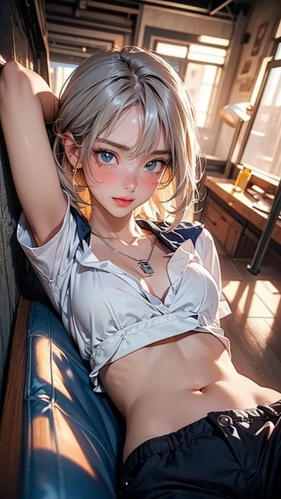 (RAW shooting, Photorealistic:1.5, 8K, Highest quality, masterpiece, Ultra-high resolution), Perfect dynamic composition:1.2, Night Street Corner, Looking up at the sky:1.3, (((Heavy rain from a typhoon))), Highly detailed skin and facial textures:1. 2, A slim high school girl wet with rain:1.3, Sexy beauty, Perfect Style:1.2, Aesthetic and beautiful, Fair skin, Very beautiful face, (Rain dripping all over my body:1. 2, Wet Hair:1.4, Wet Hair:1. 2）、Water droplets on the skin、（Medium chest、Chest gap）、（Shy laugh、The expression when feeling intense caressing、Facial expression when feeling pleasure）、（Beautiful blue eyes)、perfect body、Perfect fingertips（Girl sitting on train seat）、Highest quality作品、Live-action work、Ultra Premium Graphics、8K HD CG作品、High Quality Graphics、High-definition CG works、10x pixels、Ultra-fine details：1. 1、Advanced technical details：1.1、Photorealistic、室内Lighting Effects：1.5、Natural light：1.5。Lighting Effects（バーチャルLighting Effects：1. 8），（Thin eyebrows），（High nose），（Clean red lips），（Rose Cheeks），（Subtle makeup face），（Girl），（Cute face），（Perfectly balanced face），（Light-toned foundation），（Enhances the clarity of the skin）((Off the shoulder、Translucent wet white blouse、loose red tie、Navy blue checked skirt)).（ Wet light blue bra、Pink nipples)、Clothes with a lovely swirl pattern design、Iris Heterochromatic Eyes、Silver Haired Girl、壁紙HDのOff the shoulder、((Nipples))、(Puffy eyes:1. 2)、(Thin legs)、(Light on face and chest)、((((Underboob))))、Underboob、Oily skin、Skinny、(the underside of the chest is slightly visible)、 (Underboobが見える、Belly button and ribs visible）、The hips and lower abdomen are visible、
40k, photograph, On the table, Highest quality, Rain Background, ((明るい髪Girl, She has a beautiful face and、Wear glasses, 
