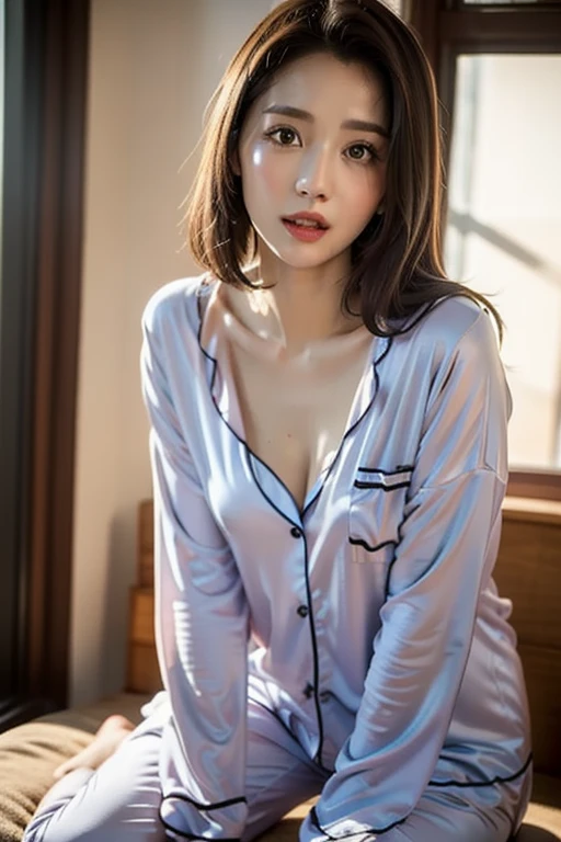 hightquality、masterpiece、ultra res、a beauty girl、Beautiful girl face、cute girl face、s Pajamas、wearing pajamas、full bodyesbian、Famous actresses of Japan、very beautiful face、chest、A sexy
