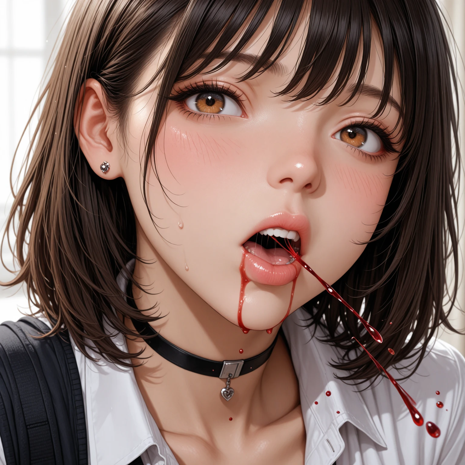 Highest quality, masterpiece, look up, cute,(Horror),(((少女の美しいzombie))),((zombie)),((This girl is dead)),(Being attacked),Trying to bite,(((Bleeding,Injured))),(((Shedding tears of blood))),((Bloodbath)),((口からBleeding)),((Covered in blood)),(A body covered in wounds),((zombieに身体中を噛みつかれた)),((Sexy)),(sexy),((Small breasts)),(Baby Face),(Middle school students),(((Masturbation))),((semen)),Beautiful Style,(((Lower body exposed))),(((Pale skin))),((Sensual look)),Sexy表情,Expressions of delight,((fearと快楽の表情)),((Ahegao)),(Dark atmosphere),(Dark atmosphere,fear),((Dim lighting))