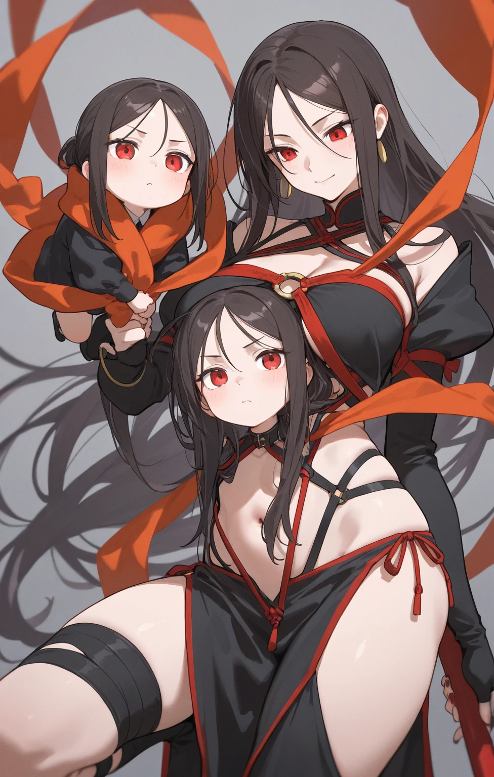 Hasumi Hakawa、Long black hair、Red eyes
