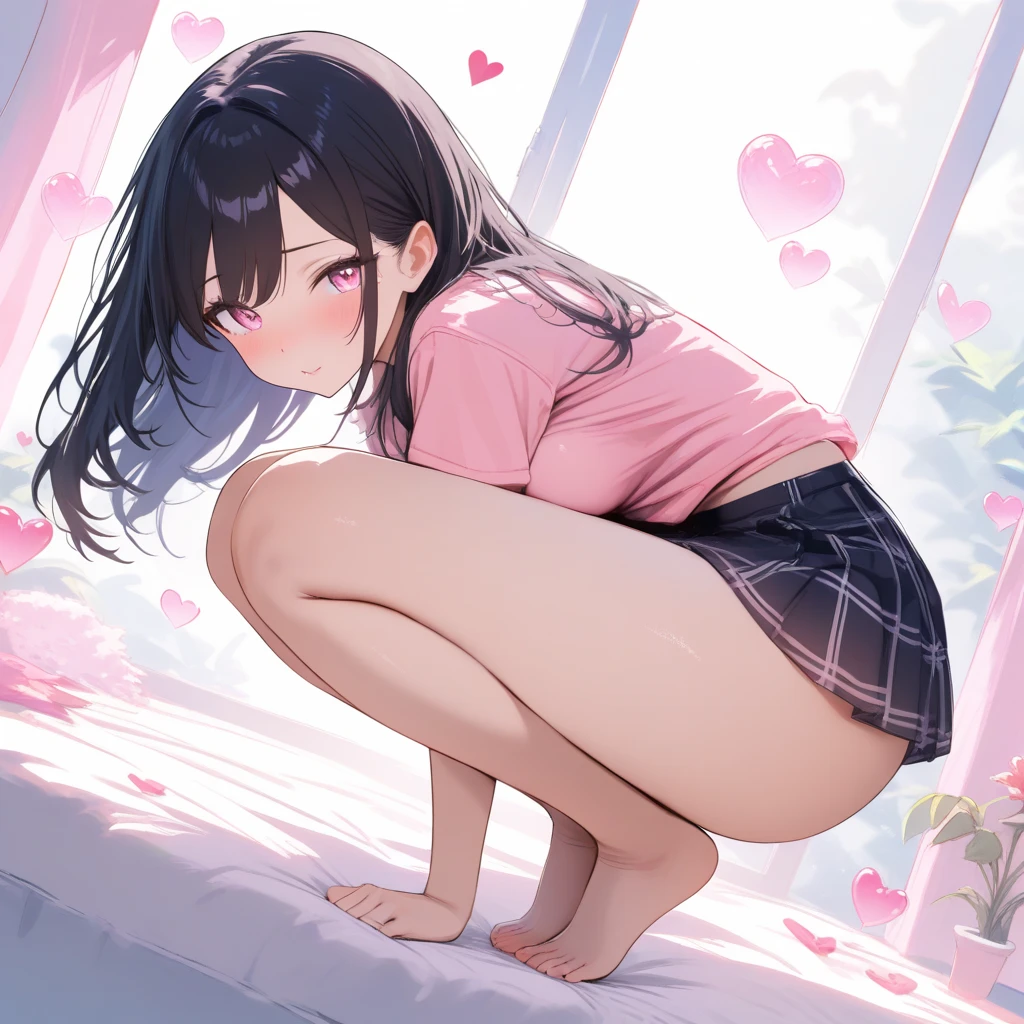 Very detailed, highest quality, High resolution, Moe Anime, ((A cute girl with black hair and droopy eyes looks back)), (Baby Face), Blue Eyes, View your viewers, Pale skin, Focus on the face, In the park with cherry blossoms falling, (On all fours:1.4), (((From the back:1.2))), (Micro Bikini)), Braided hairstyle, Pink ribbon, ((Small Ass:1.4)), ((nsfw)), 