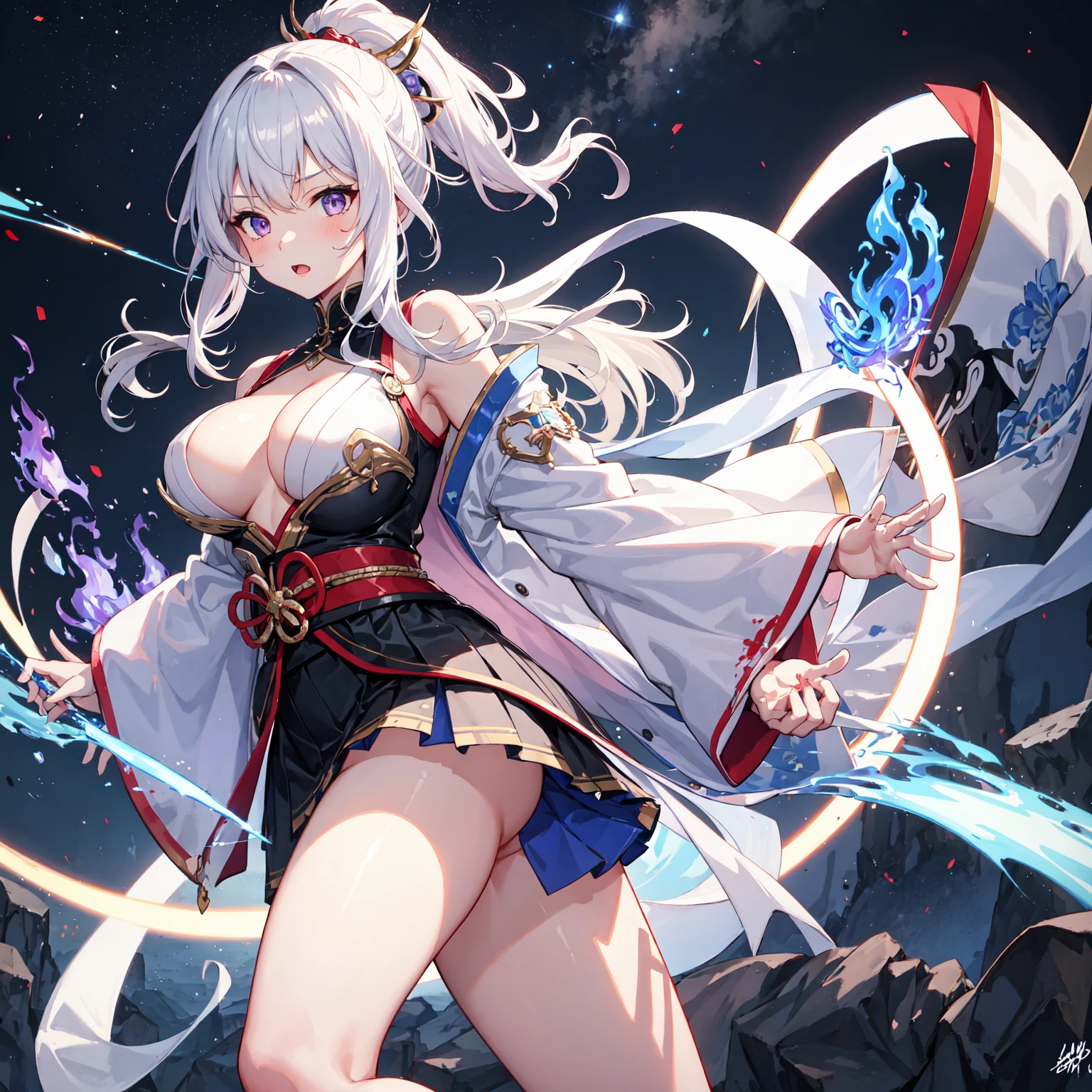 (Enrich the picture,Masterpiece level quality)Beautiful 8K CG artwork,1girl,(((solo))),morgan le fay (fate), blue eyes, Long Hair, pony tail,Very long hair, big boob, black bow, looking at viewer, gown, Hair Bow, thights, thights, black dress, Bangs, side locks, French braid, grey hair,Goddess-like posture,Kneeling exercise,Slim and soft,Translucent skin,big breasts,lying on your back,leg extension,m legs,Look at the viewer,expression to the top,on bed,