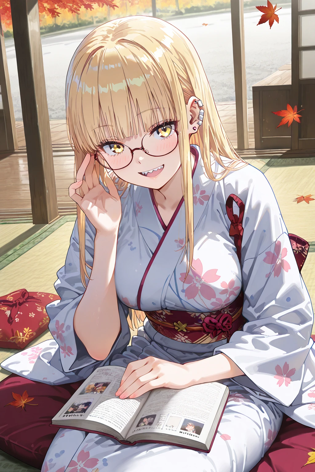 ((Highest quality)), ((masterpiece)), (detailed), (Perfect Face)、The woman in the Japanese garden is a Japanese Tiare, wearing a gorgeous and dazzling kimono, gorgeous hair ornaments, gorgeous jeweled accessories, and an engagement ring.、The woman is an elegant Tieryu with green eyes and blonde medium-long hair. The woman is a Japanese Tieryu wearing a Japanese kimono.