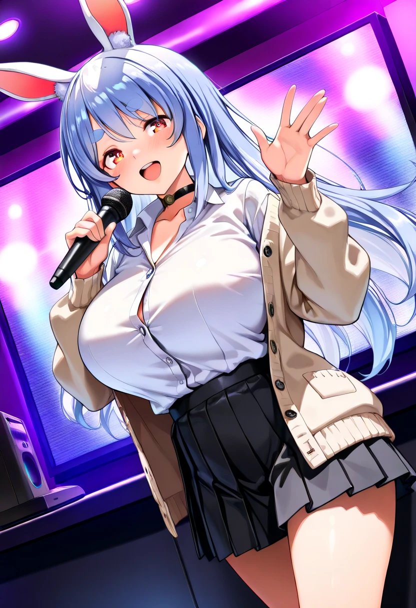 exceptional ,best quality ,(((naked little beautiful futanari girl attached penis on crotch))),(penis), in school, ((school uniform and shoulder bag)), ((her right hand have a mike)), (crying face), tear, long socks, uniform ribbon (((girl naked huge breast))), (naked nipple), embarrasing face thin legs , embarrassing ,(((open leg and singing on live stage))), (surrounded by many people) ,cute eyes,diaper,crotch stained,penis,oppai loli,erection,rabbit ears