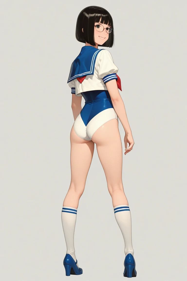Obra maestra, La mejor calidad, absurdos, antomy perfecto, 1girl, solamente, SMMoon, 1990's \(estilo\), rubia sailor moon, En pie, They are smiling, Disparo de vaquero, Uniforme Sailor Senshi, Collar de marinero, falda azul, guantes de codo, en postura de espalda, Show off your loot, Backwards, No hay tanga Big Booty, Ultra minifalda ( Postura de la espalda, Backwards, Show off your loot) ( cuerpo completo) (HIGH DETAILS FACE)
