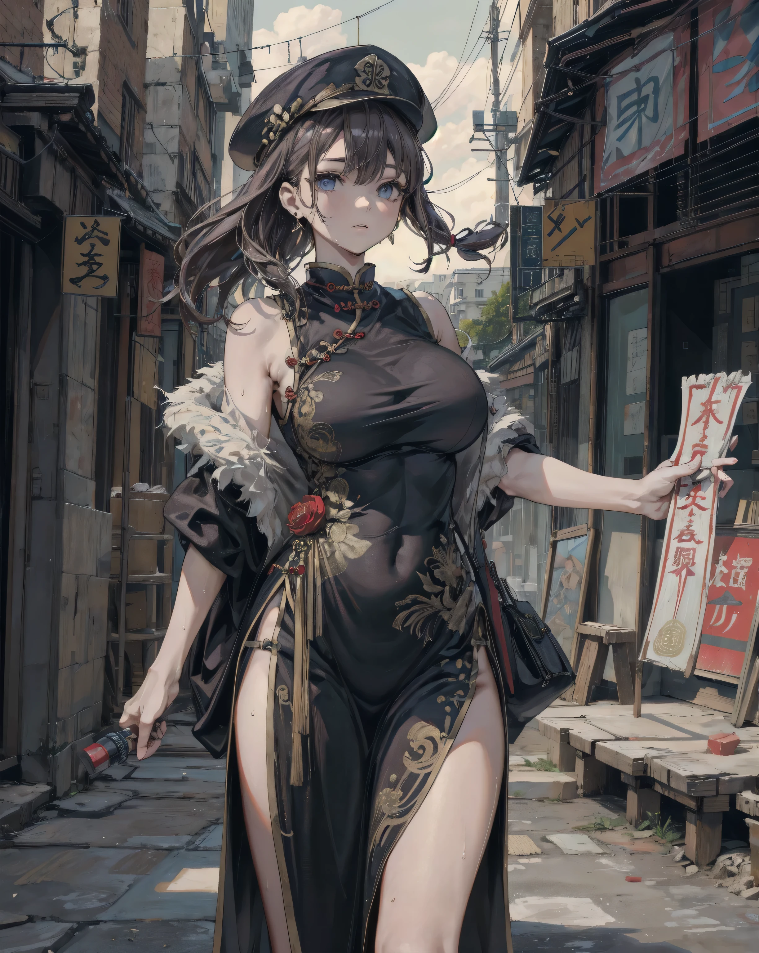 masterpiece,highest quality,Ultra high definition,China,beautiful person,China dress,Chinatown,brown eyes