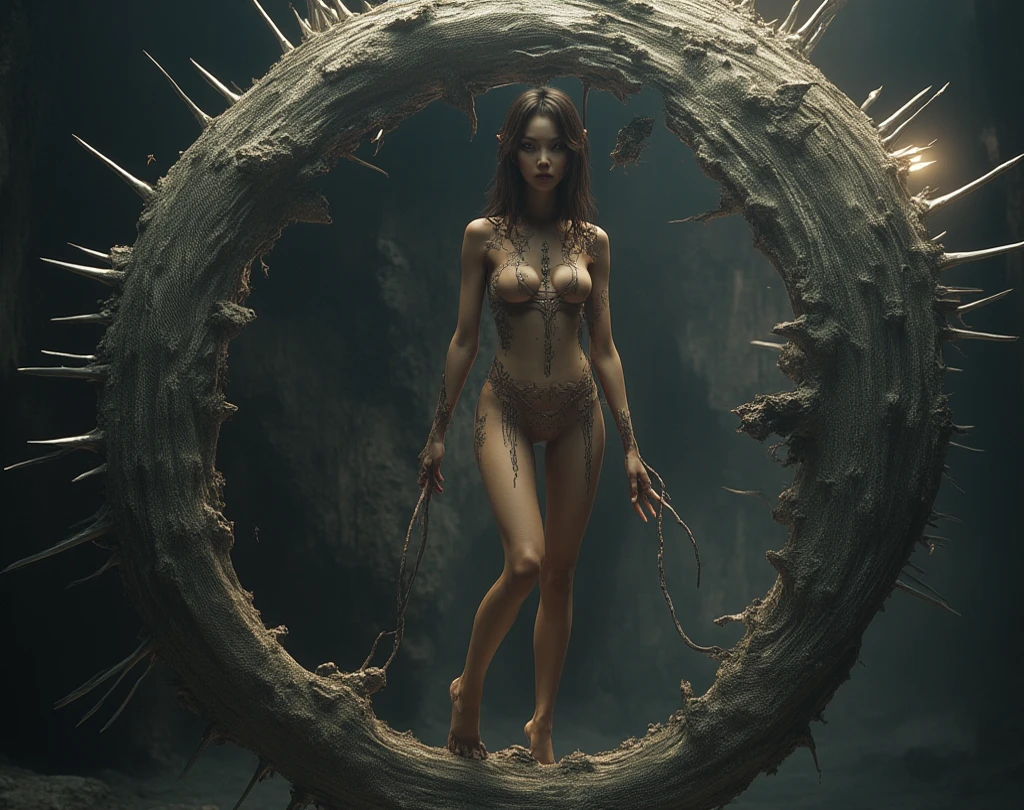A swift woman (nude) is raping a slimy alien tentacle beast, live performance at concert