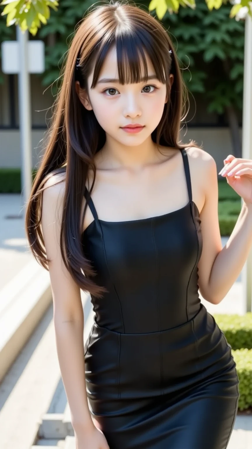 (masterpiece, best quality), 1 Girl(Athena_Assamese), Cute dress, Black long hair, sit, Beautiful outdoor background, night, forest