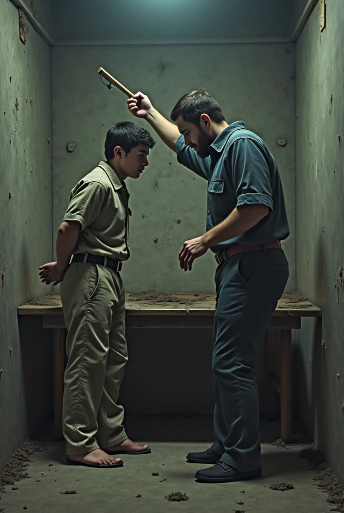 a person in a cage is helping a person outside the cage do something