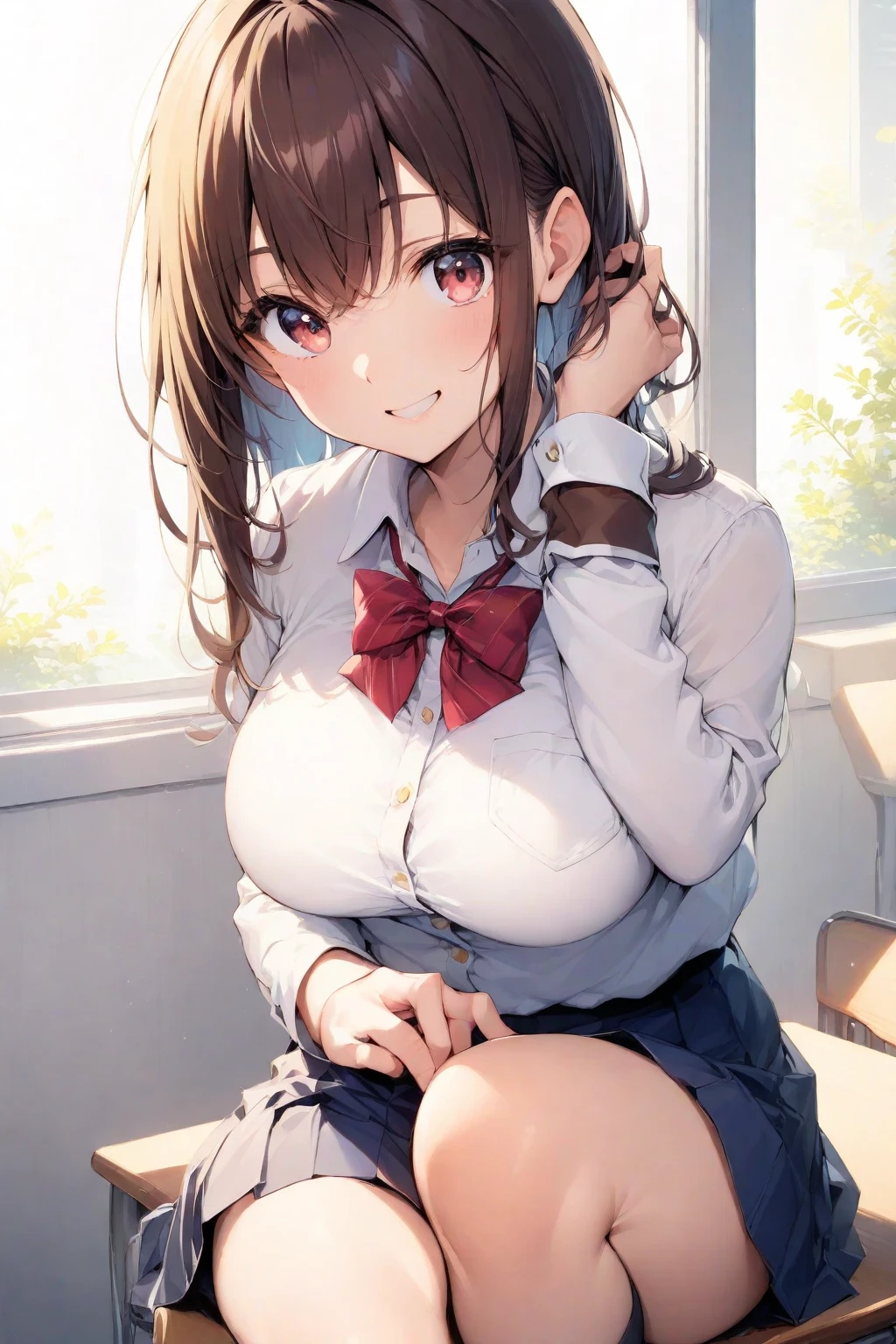 ((The woman is kneeling and staring with her tongue sticking out as if licking.:1.4)), (A lot of fluid dripping from the tongue:1.2), ((highest quality)), (Super detailed), (very detailed CG 統合 8k 壁紙), very detailed, High resolution raw color photos, professional photography, ((beautiful big breasts)), brown hair, side ponytail, wonderful face and eyes, slender body, (amazingly beautiful girl), (school classroom:1.3), (blazer, white shirt, checked skirt, Red ribbon at neck), (Her shirt is open around her chest, exposing her bra, Stylish pink micro bra), Exact number of arms, Exact number of legs, perfect anatomy, (face upwards, blush, embarrassed expression, Expressions of sexual pleasure, Eyes half-open), (The melted ice cream wets my chest:0.87), Angle from above