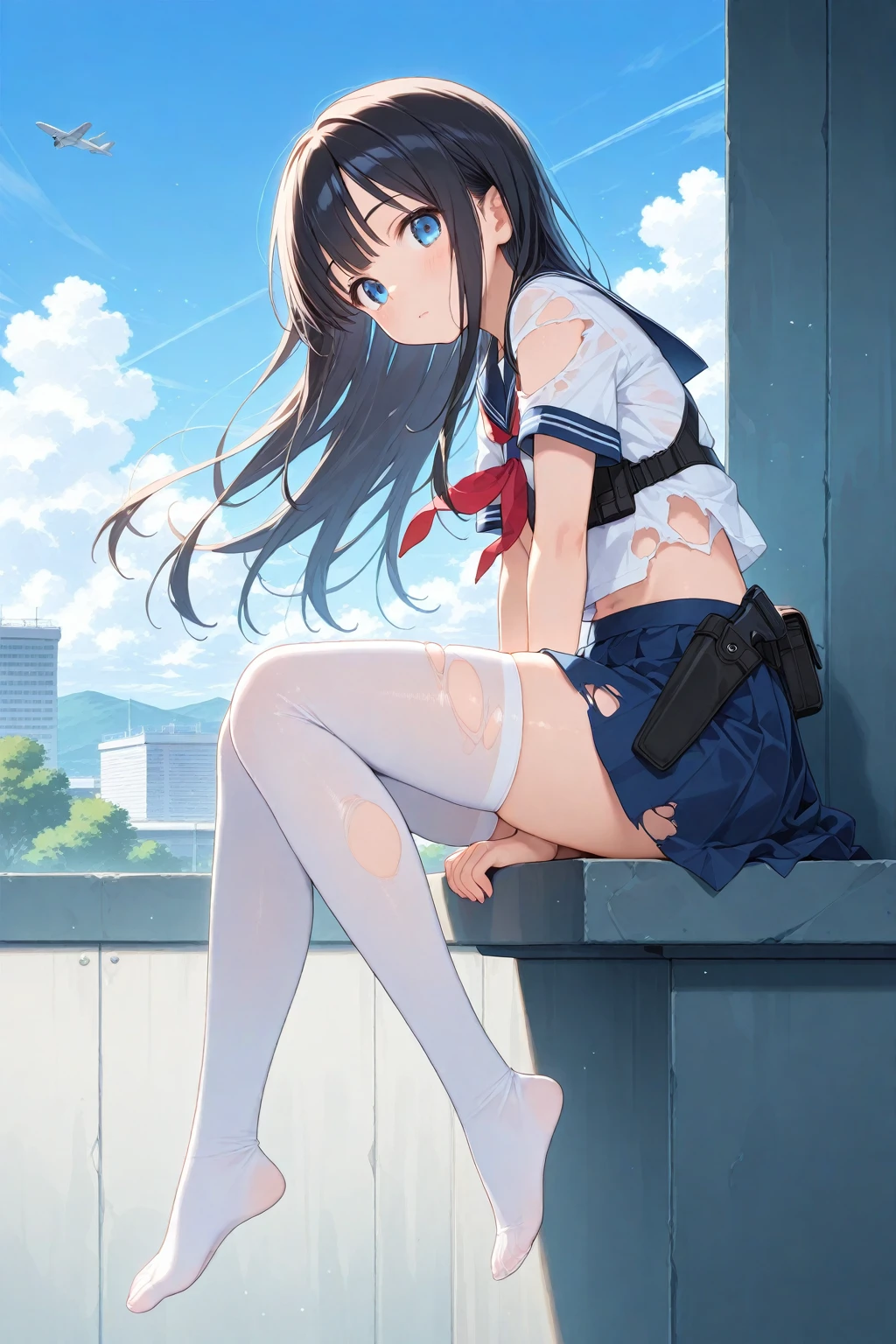 Create an anime girl with Squigly&#39;s hair and figure, but with a dark complexion. normal breasts, Put it in the heart of a bustling city, with tall buildings and bright lights. Your brown hair should stand out in this urban environment. Detail your facial expression and how you interact with the city&#39;s lively nightlife