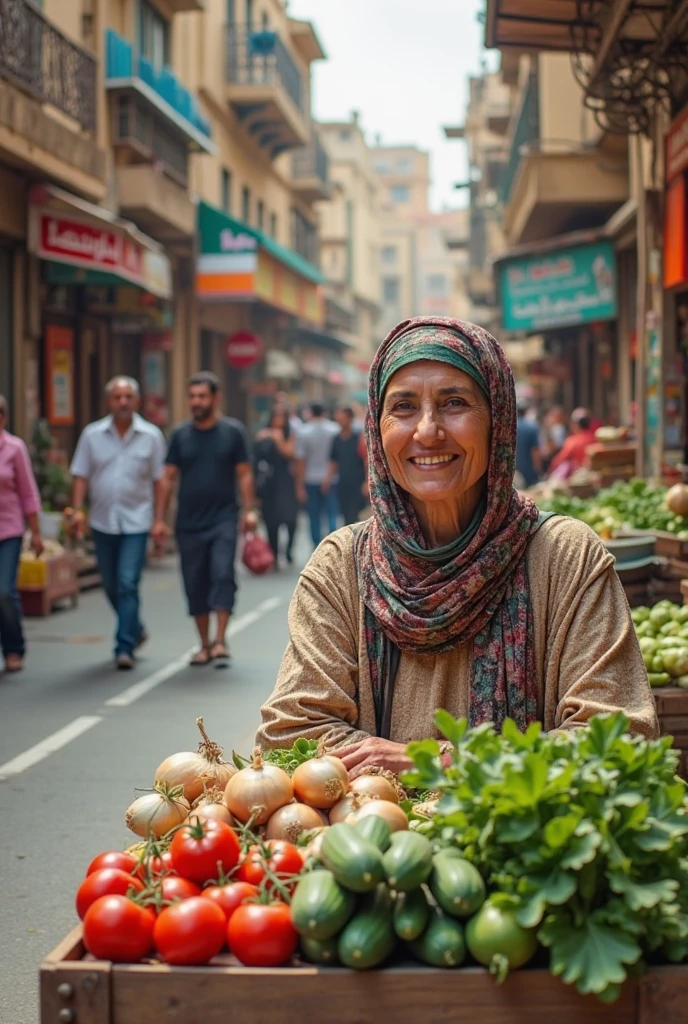 Visualisez une femme moderne et confiante se promenant dans les rues animées de Tunis, vêtue d'une combinaison noire élégante et de sandales dorées. Elle porte une pochette ornée de motifs traditionnels tunisiens et échange des salutations avec les commerçants tout en admirant les étals colorés de fruits et d'épices.