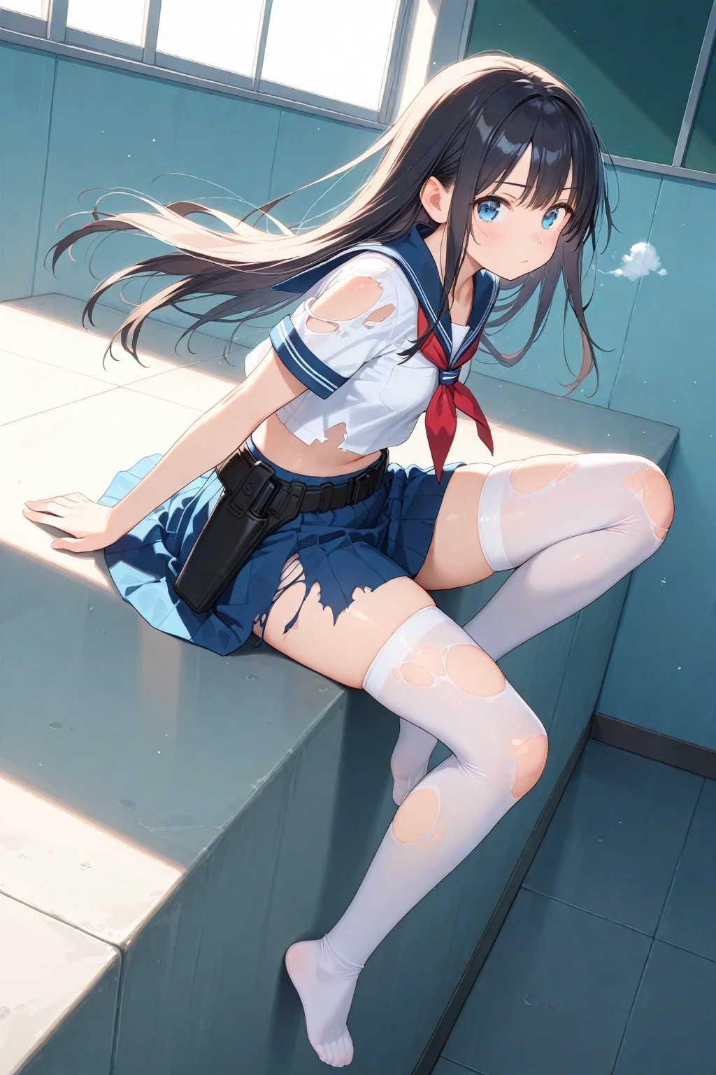 Perfect human body,1 girl, (publicly exposed,On the bus), 鎖骨,(Colossal tits),Sleeveless sailor suit,Low-rise miniskirt,Reveals a flat lower abdomen,semi transparent,(White stockings),((woman with fever)), ((color)), (Blushlush:1.2),