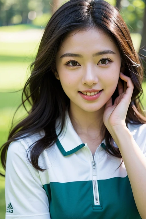 a gorgeous smiling cute Japanese woman in a Hawaii t-shirt outfit, delicate facial features, porcelain-skinned, ponytail, a fusion of young Marion Cotillard's striking eyes and young Anne Hathaway's introspective gaze, long and slender cute face, Asian winged eyes, wavy nose, full wide lips, flowing very long straight black hair in the air, reaching out her hand to the viewer and snapping her fingers, silhouette, bokeh, floating market background,