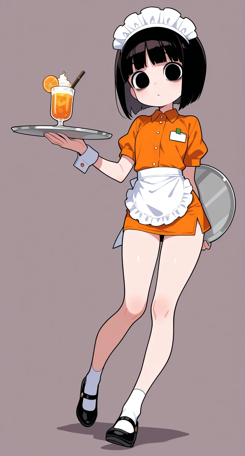 Aether_Foundation_Employee_Pokemon, dark skin, white cabbie hat, black hair, white uniform, white pantyhose, white gloves, looking at viewer, serious, smug smile, standing, medium shot, inside kitchen, holding a plate of food, grilled fish, soft lighting, high quality, masterpiece, <lora:Aether_Foundation_Employee_Pokemon:.7>