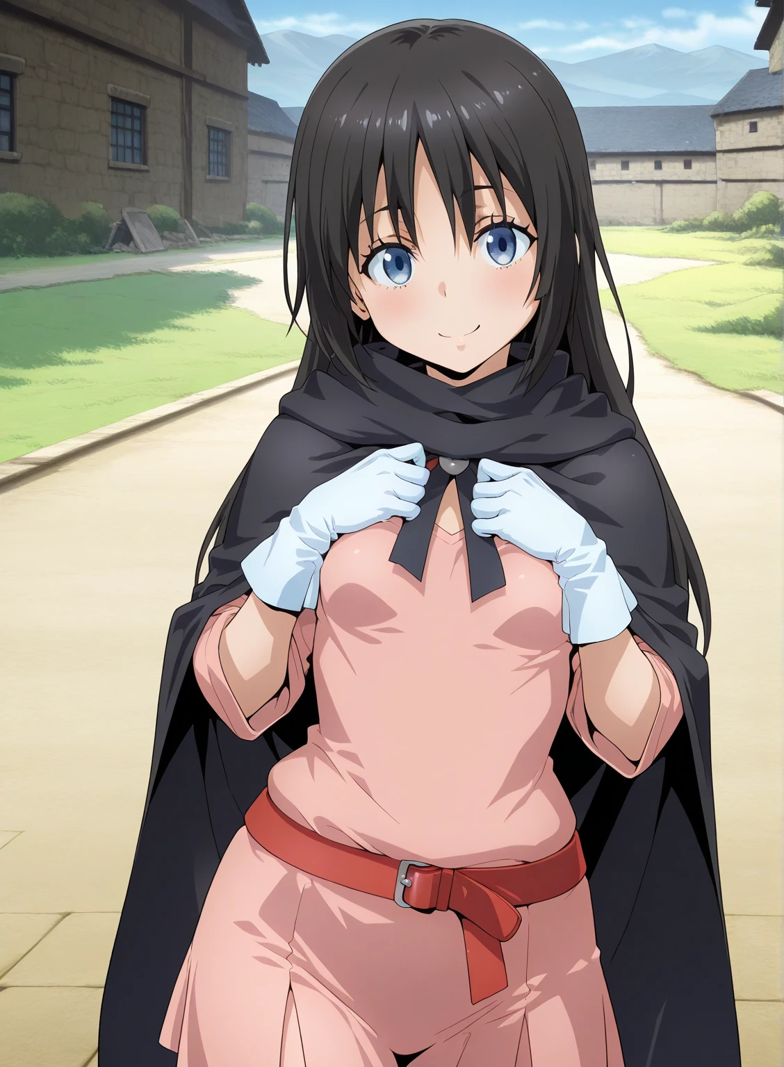 score_9, score_8_superior, score_7_superior, score_6_superior, score_5_superior, score_4_superior, Break Source_anime, masterpiece  ,anime screencap,Kudrinie, Long Hair, bangs, Black Hair, Long sleeve, jewelry, ring, Iris,Cape, Severe, Outdoor, Leaning forward,Tied up with rope,gag,Struggling,