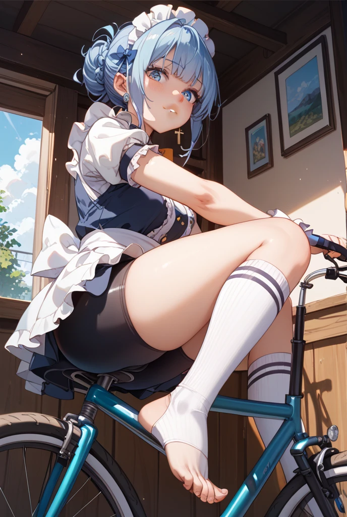Cute loli, white hair, back on viewer, Baby clothing, diaper, Wet diapers, liquid,white stockings,Incontinence,Urine runs down the white panty-hose.,White panty hose,weeping，Orgasmic face，leaked pee。