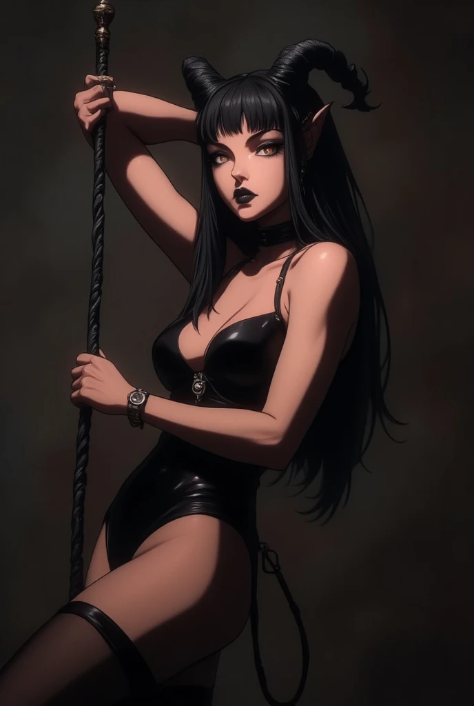 Elvira, masterpiece quality, (masterpiece quality:1.3), detailed, realistic, (realistic:1.3), black hair, beehive haircut, in a castle keep, pipe organ in background, wearing black dress, small breasts, (small breasts:1.5), thin body,