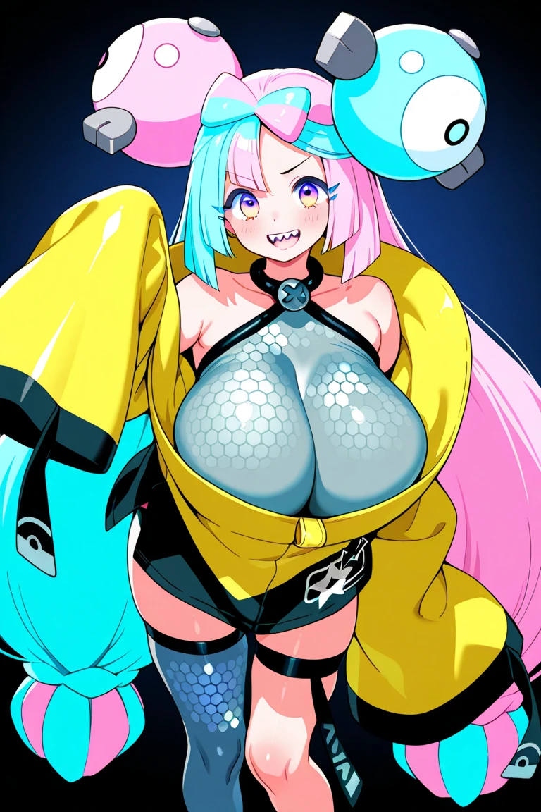 (((Little girl,))) (((child,))) loli bodies,((solo girl)),((score_8_up, score_7_up, score_6_up, score_5_up, score_4_up, anime screenshot
1girl, solo, iono (pokemon), multicolored hair, long hair, character hair ornament, bow-shaped hair, sharp teeth, yellow jacket, open clothes, open jacket, thick thighs,)),((Perfect body,))Heavy breathing,saliva, sweat, Sweaty and wet all over,((Perfect body,))((Super beautiful,))((High quality,))((gigantic breast,))pov, Looking at Viewer,Sweaty body, love Juice dripping from her crotch,Rough breathing, sweaty body,Blushing, looking shy at viewer,love hotel room on the bed, The whole body is wet and the skin is glossy and shiny, (masterpiece), collar,cowboy shot,standing,nsfw,sprealegs,squatting and straddling,(Show off your crotch by opening your crotch in a crouching posture,)(arms behind head,)half open eyes,open mouth,tongue out,cum dropping pussy,glaring shyly,
