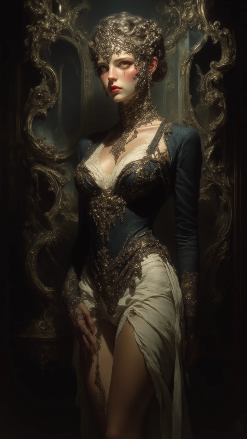 (masterpiece: 1.2, best quality), Medieval prostitutes, Reality, Retro, space,,(Real images, Intricate details, Depth of Field), (1 girl, Solitary), cosmetic, lips parted, Very detailed, transparent, (Huge breasts: 1.1), (Skin Dimples), Thick thighs, Wide hips, Small waist, Dark green theme, A top-down view, desolate,Tattoo,(plus size woman:1.5),Thick waist,(Women),(G cup),Just been raped,(Happy expression)