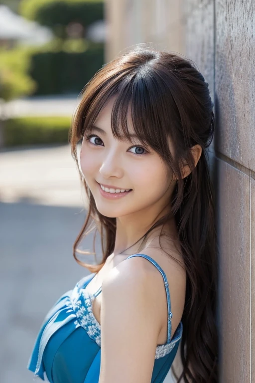 (highest quality:1.2, 8k, Sharp focus, masterpiece: 1.2, Natural light, Highly detailed CG, beautiful girl:1.2, reality, Detailed facial textures, Cute Bikini、Realistic Skin, Beautiful Makeup, Octane Rendering, grow, fine bangs)), (Depth of written boundary), Bokeh Background, smile, Long hair with detailed, vibrant two-tone brown and silver coloring, Cowboy Shot, Wind, From the side
