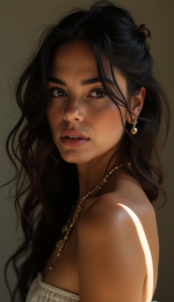 Jennifer Connelly dressed in traditional Egyptian clothing with a sexy smile.