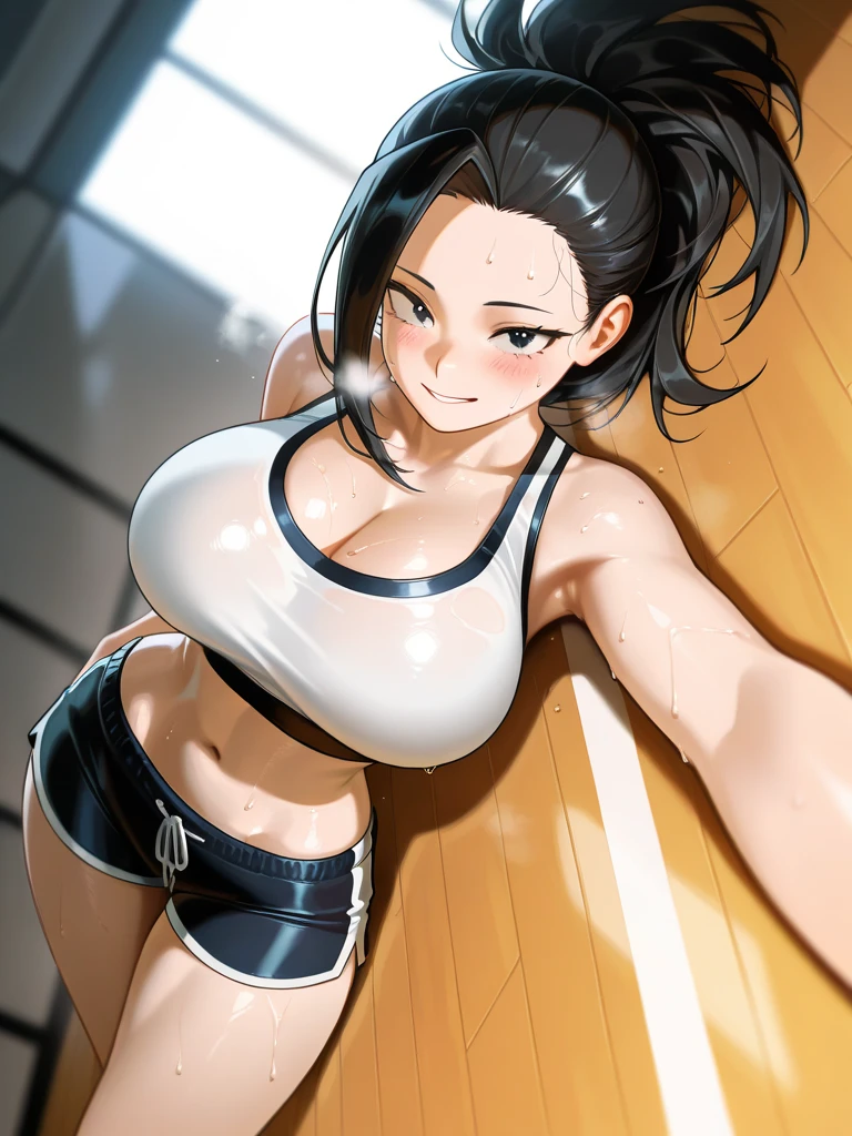 cute girl, big sized breasts, sports bra and shorts, boxing gloves, MILFs, thigh legs, angry expressions, anger face, sweating, muscular arms, shiny skin, wet body, wet hair, , cleavage, MILFs, thigh legs, short dark blue hair, hair over shoulder, white eyes, sports bra and shorts , perfect curvy shaped body, ultra realistic squinting sexy eyes massive sized breasts, standing, thigh legs, white eyes, beautiful and perfect face, sunlight and garden background, short hair, white colour eyes