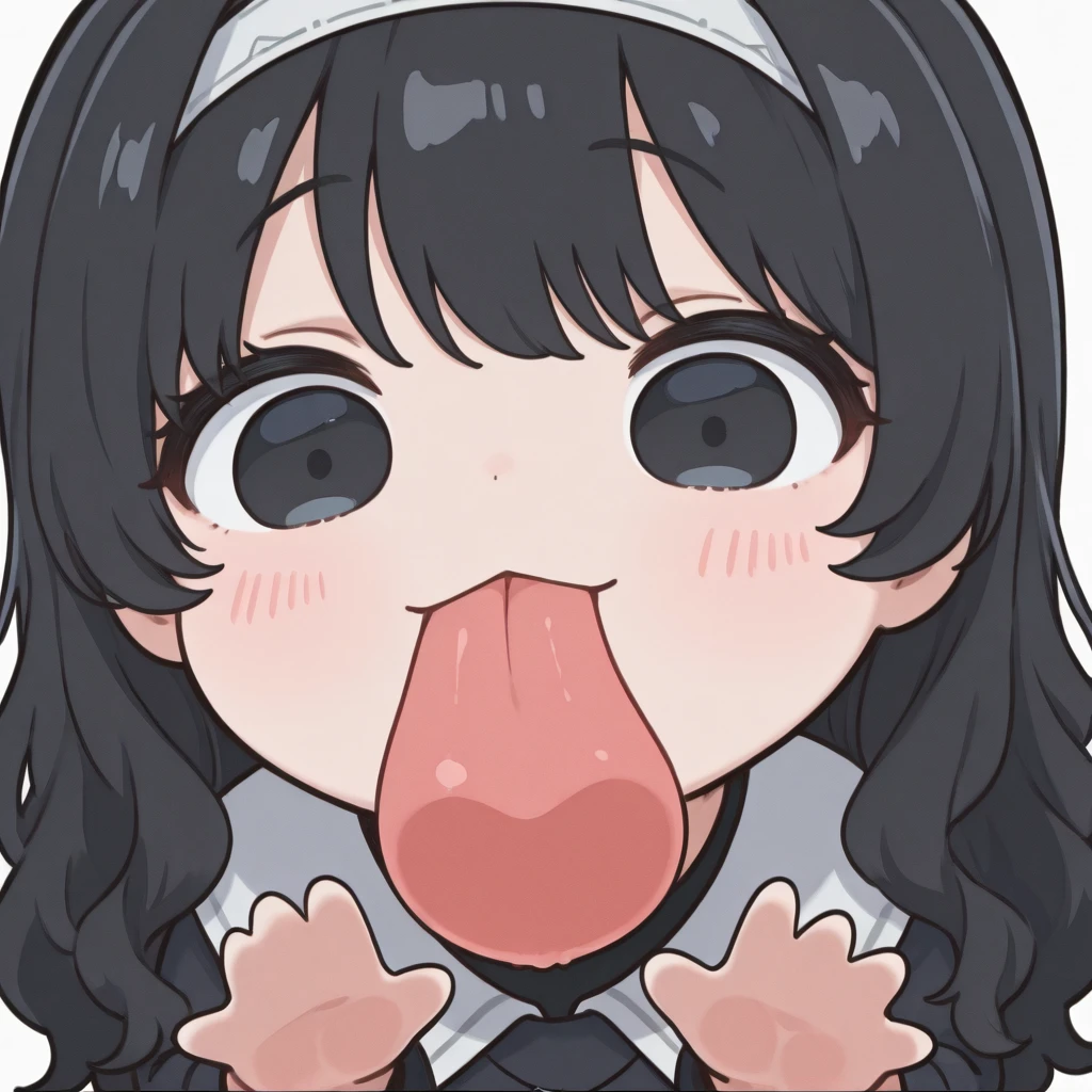 And soul、Stickerouth close-up、1 Beautiful Girl、Chibi、(((Mainly depicting the mouth、super close up of mouth、tongue、long tongue、sticking out the tongue、Show inside of mouth、Open your mouth wide and show me your throat)))、cheek、lipstick、Simple Background、