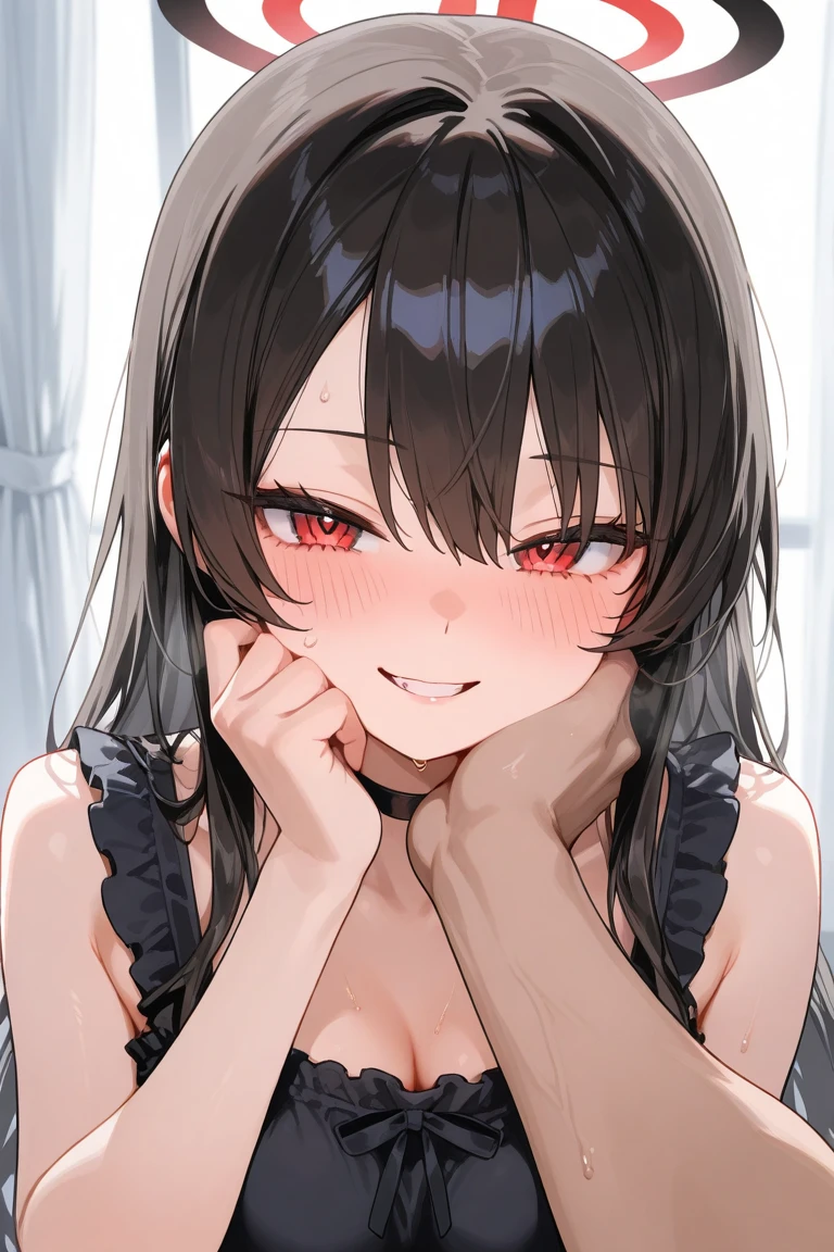 Black Hair、short hair、Small breasts、、low length、pale red eyes、Forced leg opening、Crying face、Nipples、Restraint devices、female genital emphasis、Completely naked、Crotch Emphasis、Middle school students、Handjob