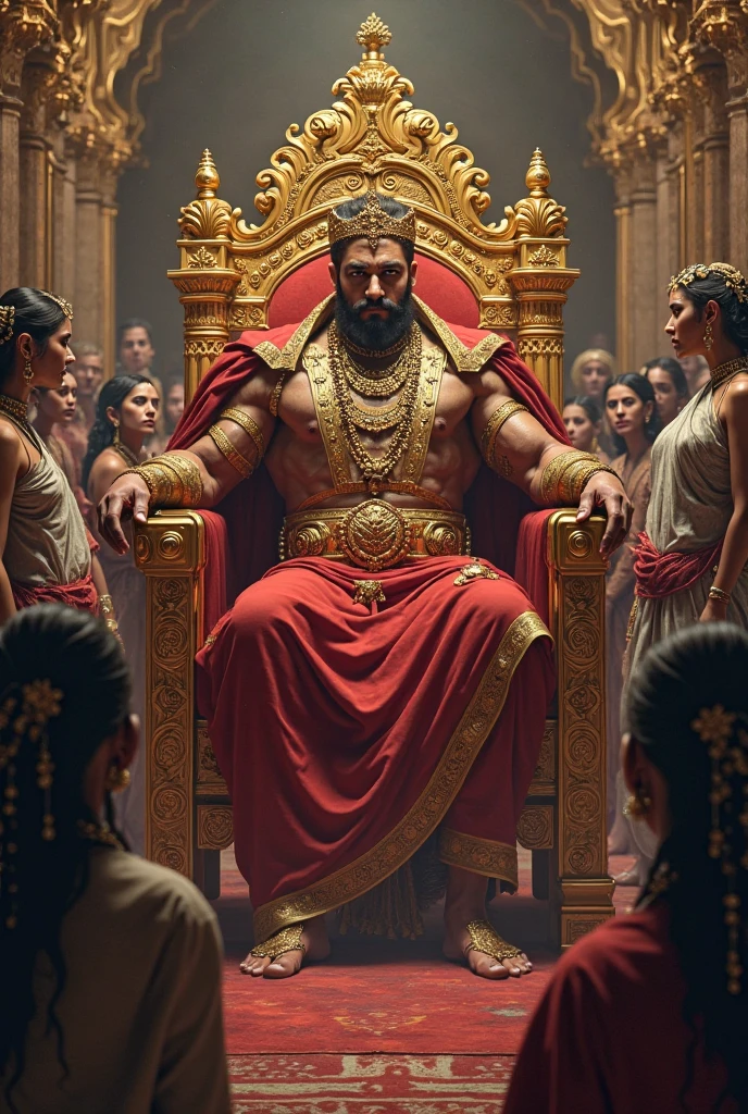 Dasgiri sat on the throne and Rama rested his head on his feet. Next to the throne was Maethita.