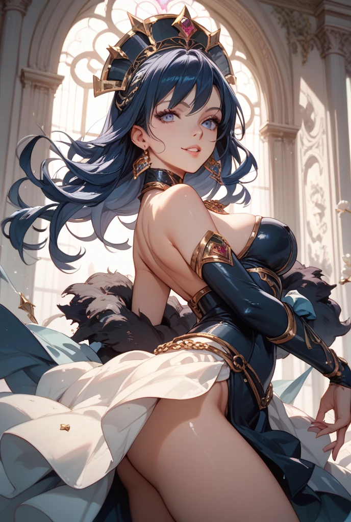 1girl, anime, cute girl, blank background, white background, fantasy, detailed dark fantasy dress with highlights, beautiful face, beautiful eyes, dark colors, black hair, twintails, green eyes, medium breasts, slight cleavage, beautiful skin, cute, breast curtains, extremely delicate and beautiful, (beautiful detailed face:1.0), (detailed deep eyes), symmetrical breasts, deep eyes, shiny skin, portrait, slender waist, hips wider than shoulders, thighs, young girl, expressionless
