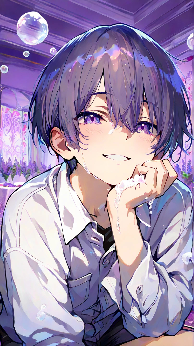 1 male、Masturbation、blush、Embarrassing、orgasm、penis、Raise your eyebrows、Open your mouth、Half-open eyes、Clothing、scrotum,