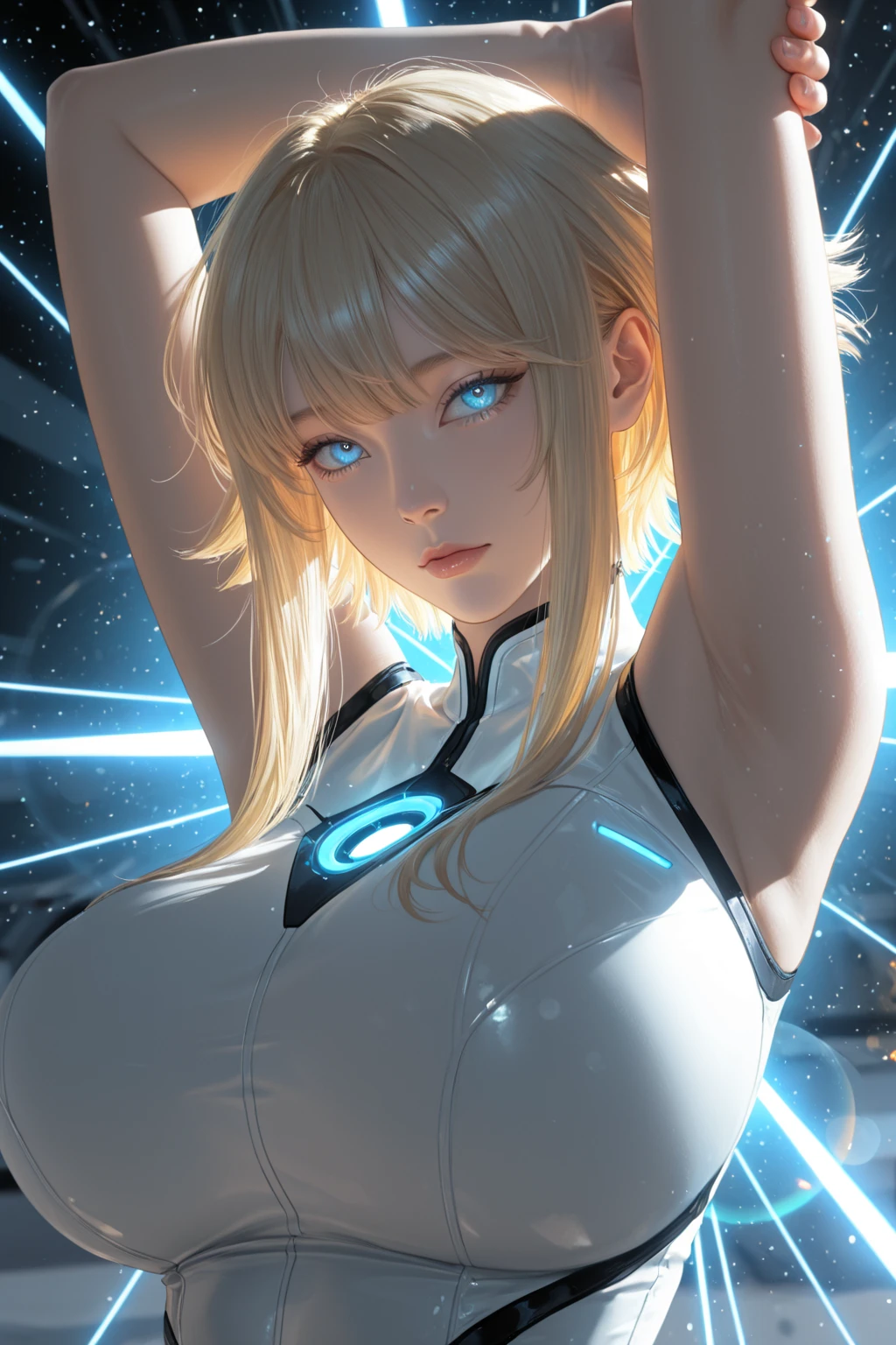 girl, ultron, blonde, blue eyes, Hyper Realistic, masterpiece