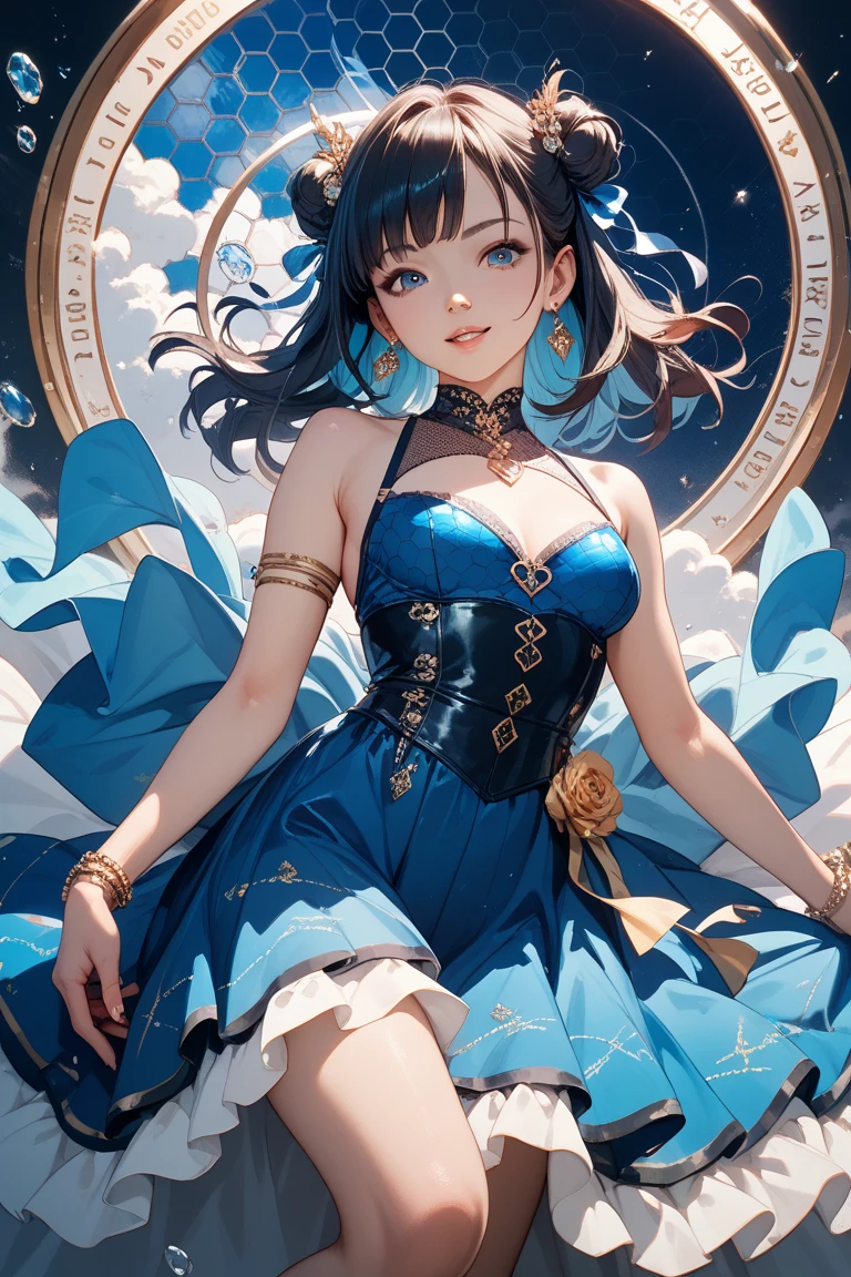 1 young beautiful woman,(Highest quality,Extremely detailed depiction,Incredibly absurd high resolution,Anatomically accurate depiction,Curvy Legs),(Glowing Skin,Shiny skin),(A princess with a noble air),(Expensive sparkly dress,Boots with intricate relief,Metal embroidery,Transparent gemstones and precious metals decoration,Black Pantyhose),(Blue Eyes,Detailed pupil,Half-closed eyes:1.3,Shadowed face,lipstick,There is cleavage in the chest,Cool look),eyelash,Luxury accessories,Earrings,necklace,Bracelet,Standing posture,background:Empire