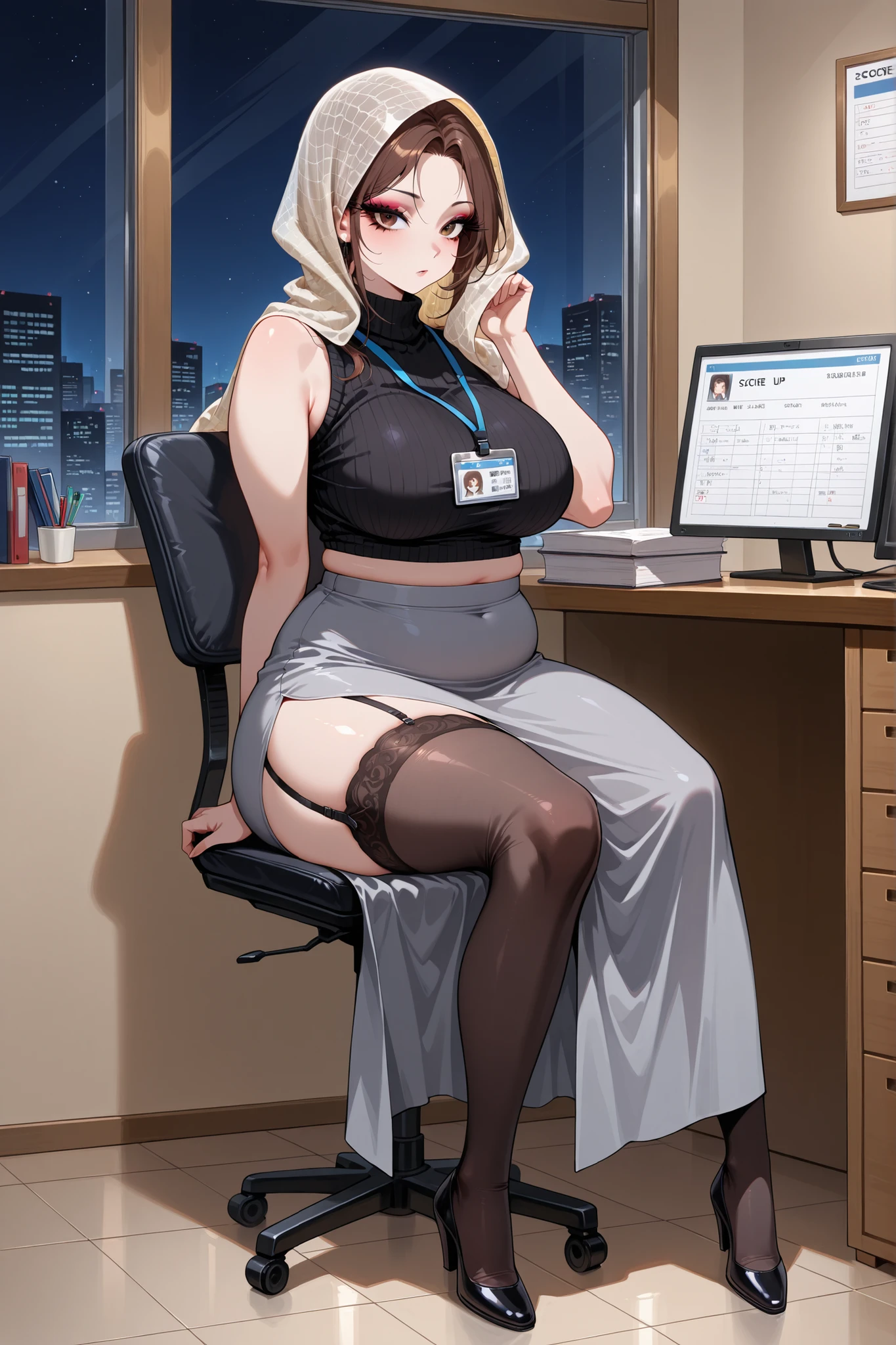 ((masterpiece)), (best quality:1.7), (detailed:1.4), (high res:1.4), 8k, (colorful:1.5), 2d, high resolution, sharped image, 4k, hd, kda_ahri_league, 1girl, (((solo))), (((blonde hair))), yellow eyes, long hair, full body, cleavage, ((curvy body)), kinky hair, curly hair, medium breasts, headset, choker, thighhighs, black thighhighs, animal ears, fox ears, jewelry, bare shoulder, short sleeves, white shirt, black short, facial marks, whisker markings, idol, jewelry, bracelet, black boots, ((idol)), bedroom, computer, gaming computer, rgb lights, night, city, window, multiple rgb lights, neon, cyberpunk city, sitting, in front a computer, ((looking at computer)), ((peace symbol)),
