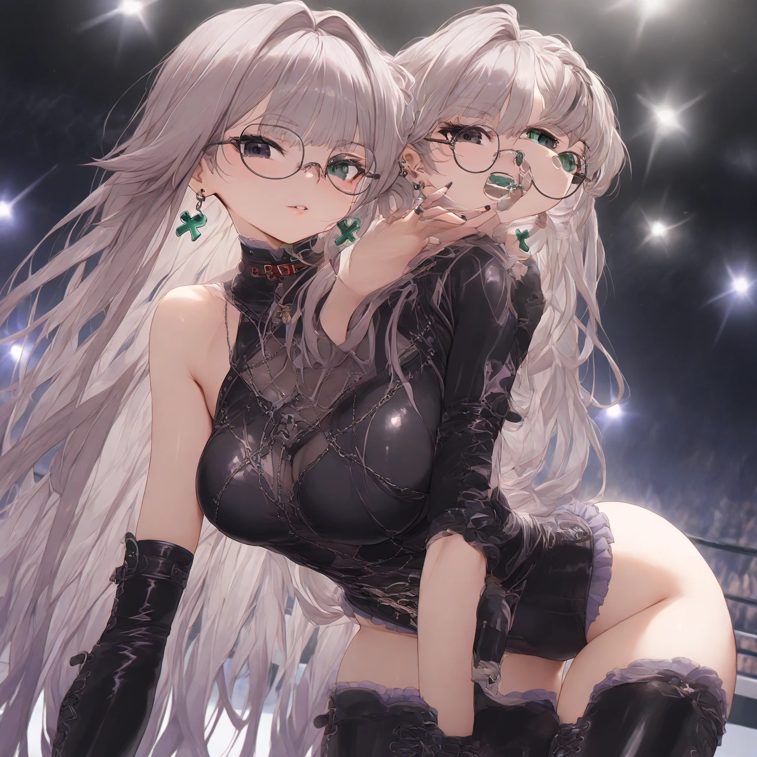 Azur Lane girls, 18 years old, three crushing girls, exposed breasts, caressing, glasses, slim body, shiny body, 4K, 3D, bondage chains, clear eyes, maillot de bain, exposed chest, Vagina exposed, vagina crushing machine,