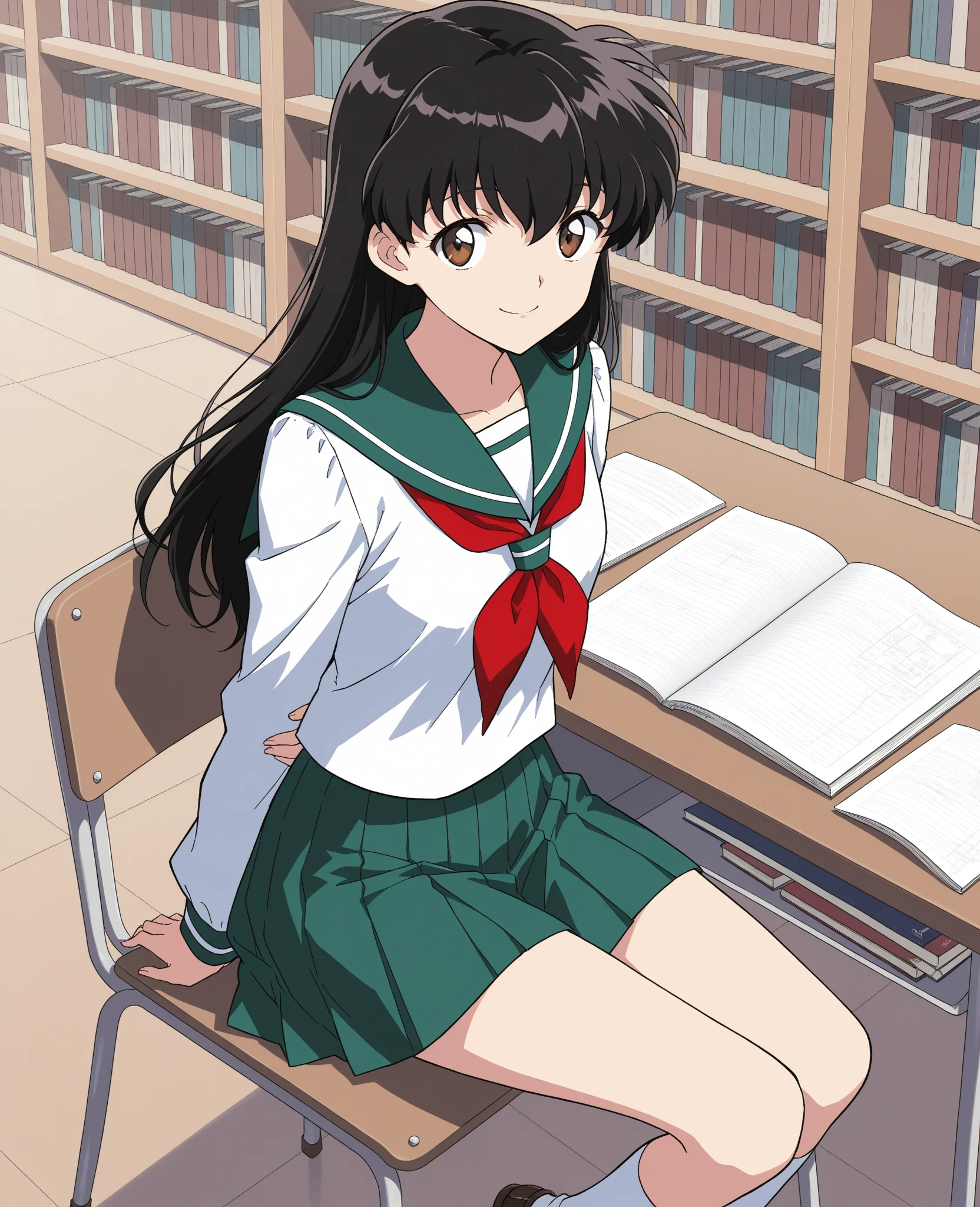 1girl, solo, (crossed legs, pantyshot, white panties, ultra detailed panties, sitting on chair:1.3), white kneehighs, (masterpiece, best quality, extremely detailed CG, beautiful detailed eyes, ultra-detailed, intricate details:1.2), 8k wallpaper, elaborate features, glistening shiny, glowing light, ray tracing, HDR, deph of field, (perfect face, detailed face, detailed eyes), beautiful lips, 8k, HD, perfect lighting, glowing eyes, ((looking at viewer)), ((beautiful detailed eyelashes)), (full-face blush), (hip dips: 1.6), (perfect fingers), ((panorama)), ((bedroom, )),
1girl, KagomeIY, black hair, ((brown eyes)), long hair, green sailor collar, green skirt, long sleeves, red neckerchief, pleated skirt, neckerchief, sailor collar, sailor white shirt, school uniform, Spiked hair, spiked bangs, higurashi kagome, messy hair, hair between eyes, wide bangs, White socks, sitting, angry, , looking at viewer
, <lora:neg_bdsqlsz_V2:1>, (masterpiece,best quality,ultra_detailed,highres,absurdres:1.2)