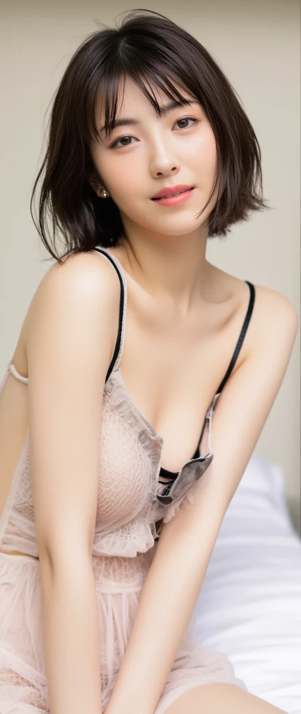 Down blouse, One very cute girl , (((munechira))), (((floating bra))), (((Nipples are visible 1.2))), avert your eyes, ((Bending over to write notes)), From the side, hot pants, close, necklace, In the classroom, Small bra with detailed lace、Overlap T-shirt,  short hair, 8k, highest quality, masterpiece, Ultra-high resolution, (realism: 1.4), Original photo, (Real skin texture:1.3)、Smooth, white, and free of blemishes:1.5