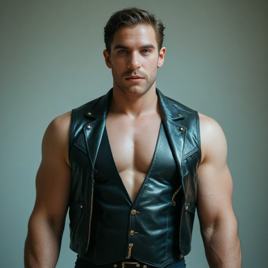 analog film photo, photo of a man, 24 years-old, curly dark hair, stubble, hairy chest, lots of body hair, sun-tanned skintone, muscular stocky physique, overweight, wearing a domino mask, mesh shirt, and leather pants, posing on a neon-lit rooftop, nighttime, cyberpunk skyline, resembles Dean Cain, RAW Photograph, dslr, soft lighting, high quality, film grain, Fujifilm XT3, detailed skin with visible pores, insane details, masterpiece, 8k, 35mm photograph, dslr, kodachrome, faded film, desaturated, grainy, vintage, Lomography, stained, highly detailed, found footage