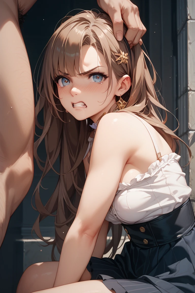 masterpiece, best quality,anime style, 1 girl,(((slender body))), (((small breast))),(((Jacket, Open your clothes, Open jacket, Blue jacket, ground vehicle, Sports Bra, bicycle,buruma))),(((((brown penis tentacles bound the girl))))), ((((restrained, arms behind back)))),((((cum)))), (beautiful face), (((medium hair))), (((messy hair))), ((((brown hair)))),detailed beautiful skin, (perfect hands, perfect anatomy)