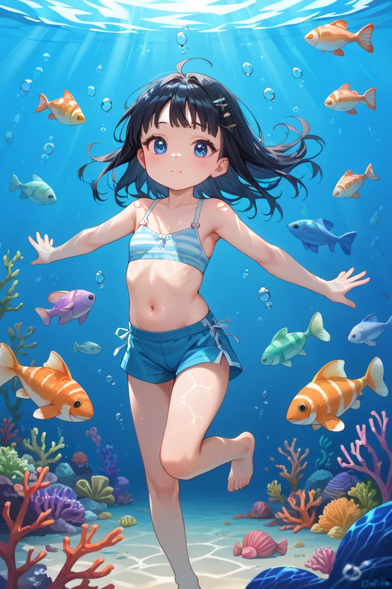 hightquality、Woman in her 20s、Under the sea、under the water、Swim naked with your back to you、Cute hairstyle、Colossal tits、A little bigger ass、barechested、not any dressed