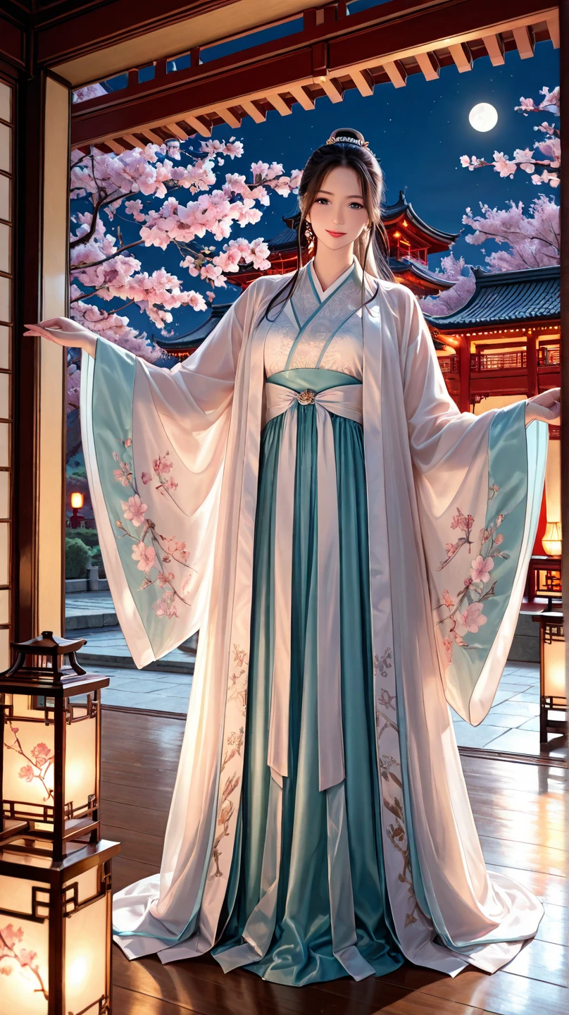 Photorealistic, High resolution, softlight, 1womanl, Shiny skin, finely detailed skin, Solo,  up high, look at viewr, (Detailed face), White hair, Long hair, chinese wedding hanfu