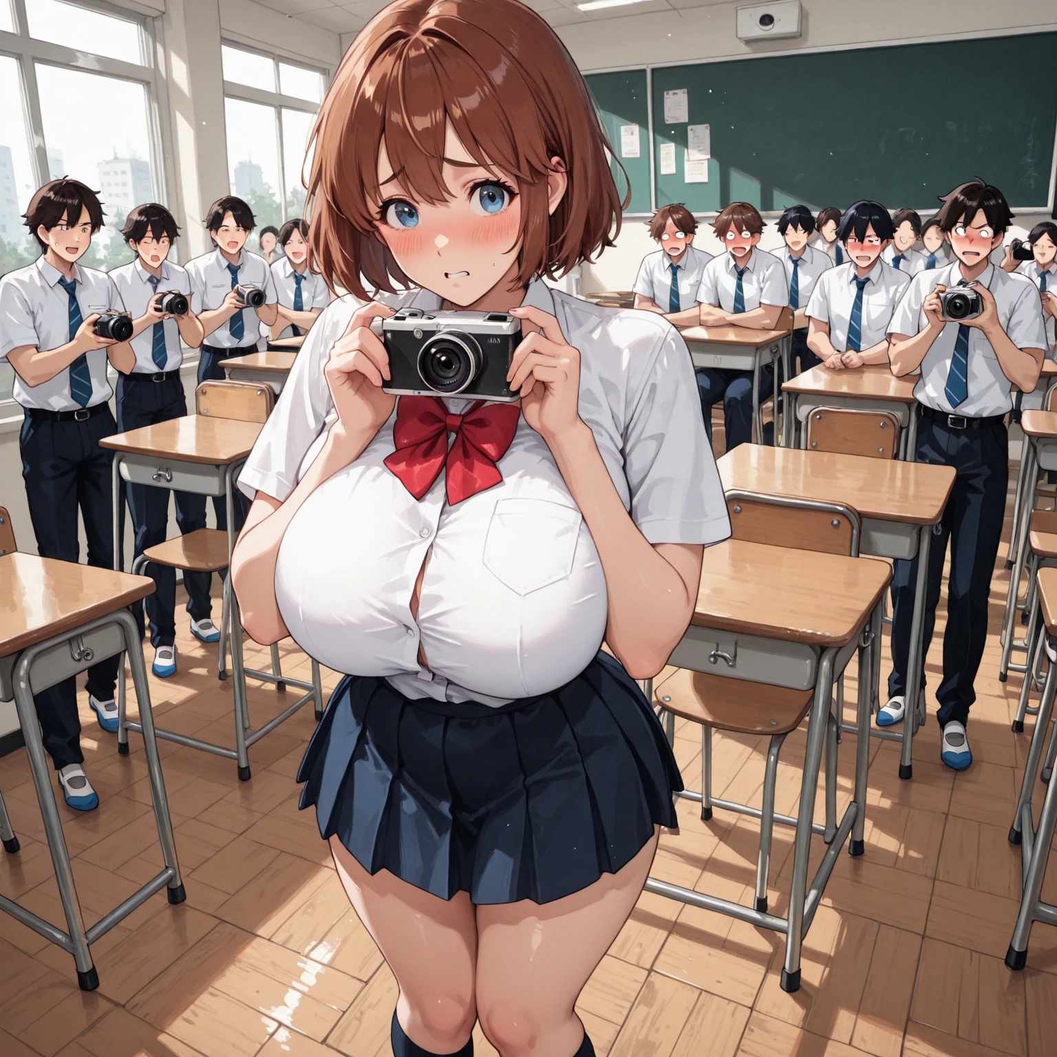 Highest quality,masterpiece,Nipples,Group photo,Commemorative photo,Completely naked,pubic hair,Black hair color,Classmate,junior high school,classroom