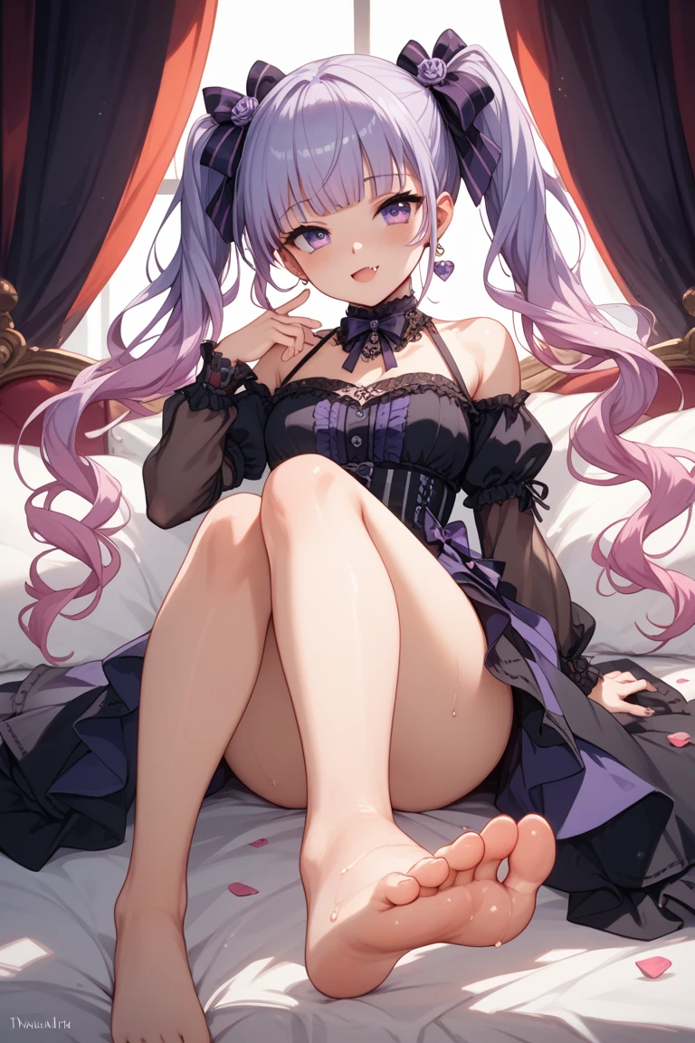 masterpiece,1girl,solo, purple hair, metal collar, tears,cry,tearing up, white legwear, chain leash,bent over, high ponytail, center opening:1.2,torn clothes, ahegao, wet,chains,torn legwear, torn clothes, bare shoulders,