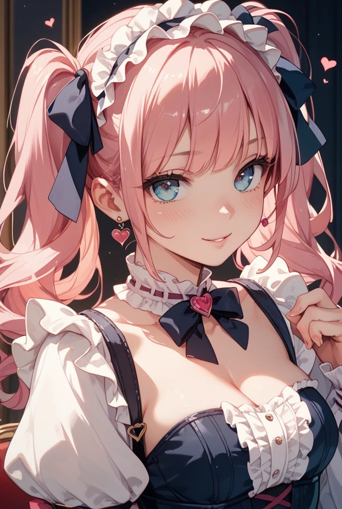 (masterpiece),(best quality),(ultra-detailed),(best illustration),(best shadow),(absurdres),(detailed background),(very aesthetic), 1girl, solo, blue-eyes, ((long-hair)), braid, boots, pink-hair, breasts, twin-braids, smile, open-mouth, cleavage, choker, large-breasts, full-body, bare-shoulders, looking-at-viewer, simple-background, hairband, blush, armor, gloves, white-dress, knee-boots, standing
