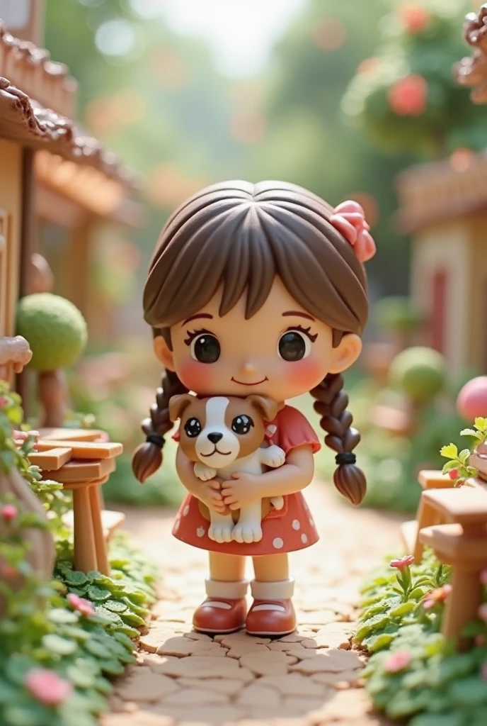 In cinematic 3d cartoon style "

Building a Rabbit House**  
   Mira constructing a small, cozy house for Bunty in the garden. The house is simple but charming, with little decorations like flowers"