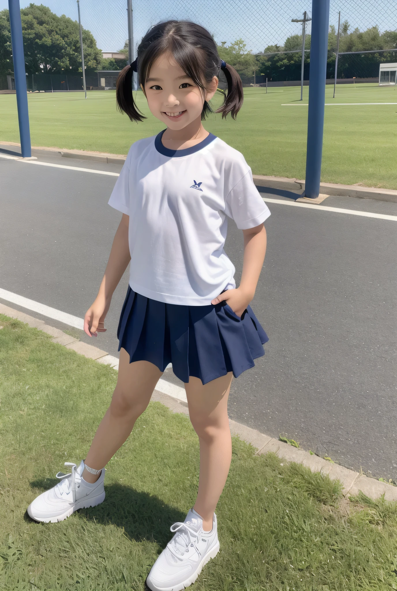 Lovely and cute, cute kawaii girl, Pretty sexy sitting full body small elementary school 1st grader