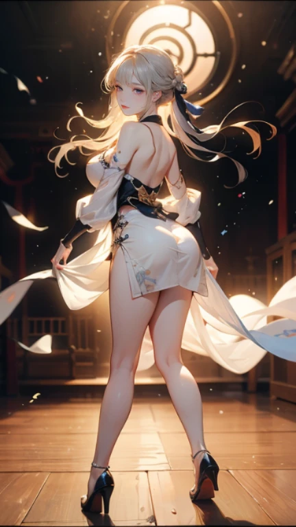1girl, Angle from below:1.8, The girl bends forward to show off her breasts、legs apart, (Blade), (Shiny white skin:1.4)、Glowing Eyes, ((Sexy evil grin)), (10 years old girl), blondes、Twin tails、forehead、Small breasts, hat, ((((arabian clothes, see-through)), (headband), (Areola Slip), small breasts, (jewelry)))、desert, ((sahara)), ((focus foot))、(手を頭の後ろで組む), (crotch), (foot),((foot)), 足の裏、(しゃがむ), ass